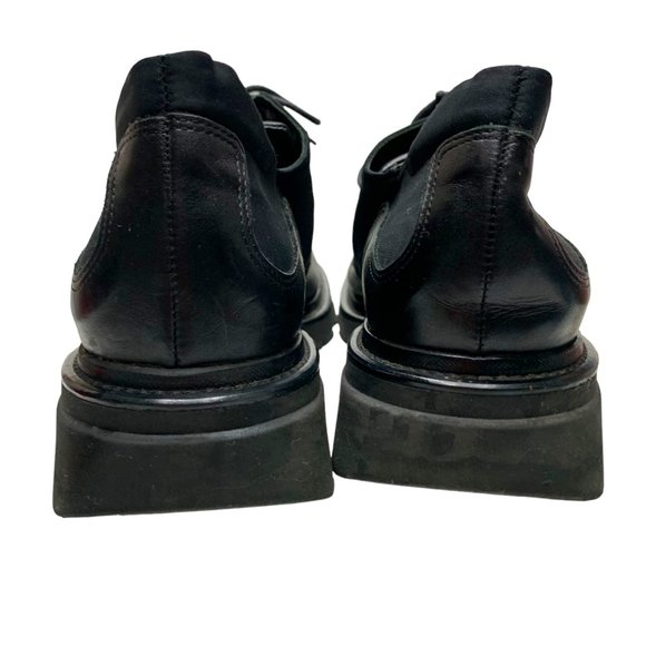 JANET & JANET Black Leather and Textile Platform Oxfords - Picture 6 of 7